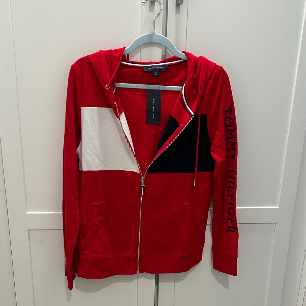 Tommy Hilfiger Red and White Colorblock Hoodie